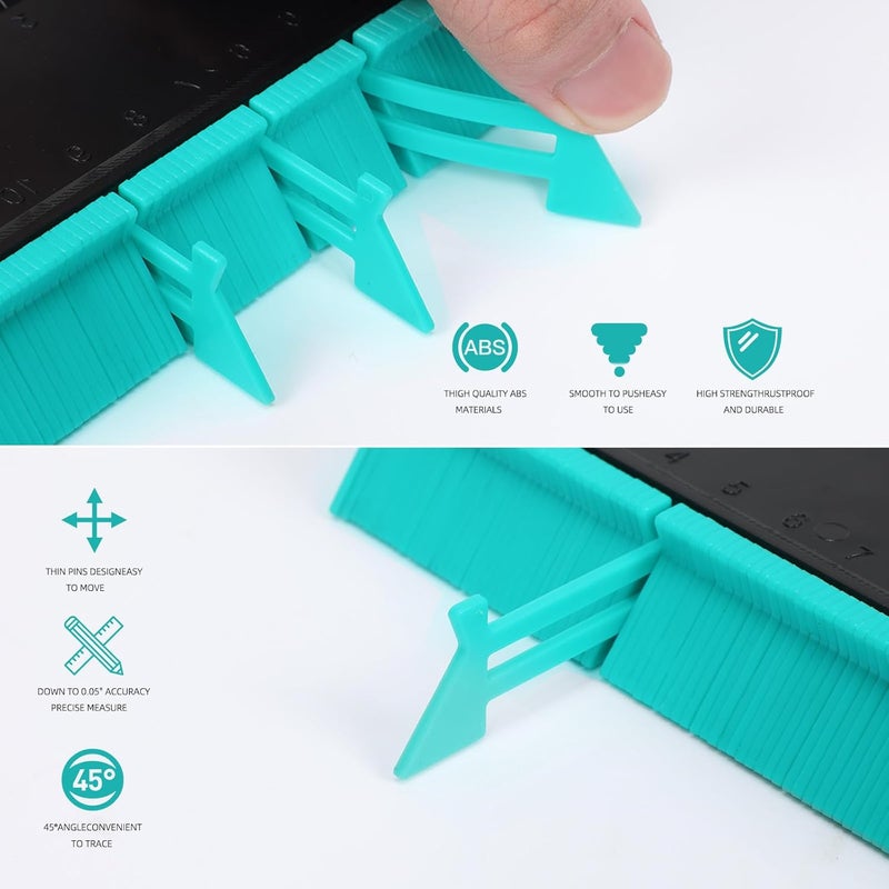 VortecSys Contour Gauge Tool (5 Inch-Green) Irregular Shape Duplicator, Birthday Gifts for Men Dad, Cool Gadgets for Men, Outline Edge Angle Measuring Tool for Woodworking Flooring - Image 3